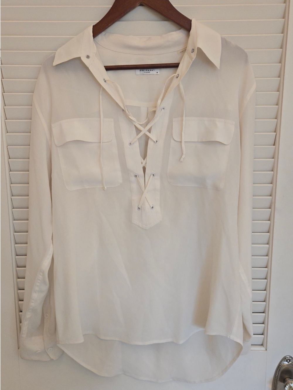 Equipment Lace-Up Silk Blouse - Cream/White  size medium